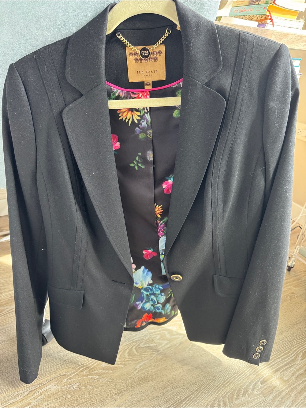 Ted Baker Black Women's Single-Button Blazer with Floral Lining